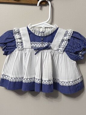 Vintage Cradle Togs Navy Stripe & White Baby Girl Peplum Dress